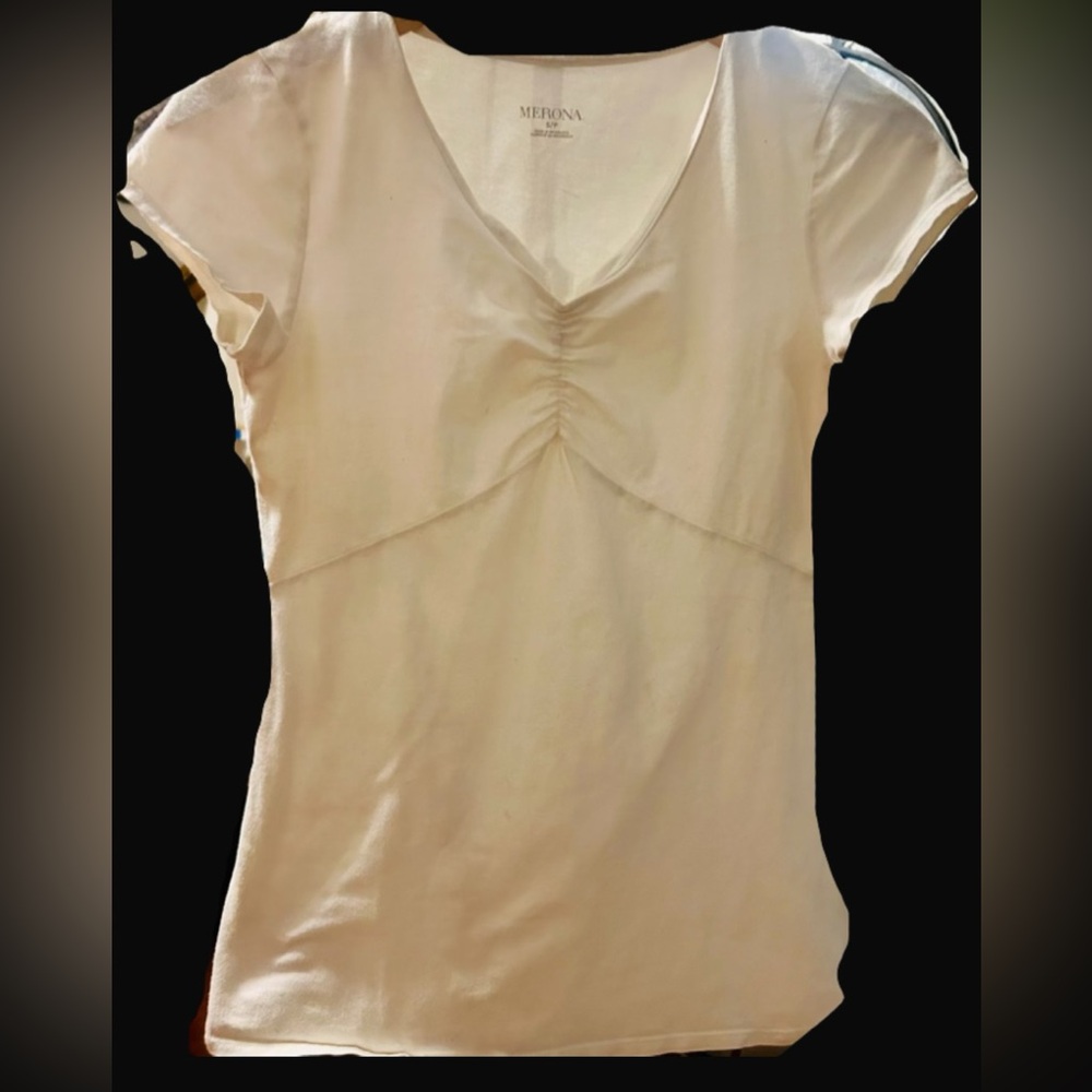 Merona White Rushed Short Sleeve Top, size Small